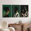 3pcs Black Women's Black & White Golden Fashion Wall Art Set Canvas Framed 50x70cm - High Quality Print 100% Australian Made Wall Canvas Ready to Hang - Image 2