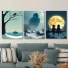 3pcs Winter Scene Blue Bird, And Moonlit Snow Wall Art Set Canvas Framed 50x70cm - High Quality Print 100% Australian Made Wall Canvas Ready to Hang - Image 3