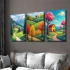 3pcs Village & Mountain Landscape Vibrant Autumn Wall Art Set Canvas Framed 40x60cm - High Quality Print 100% Australian Made Wall Canvas Ready to Hang - Image 2