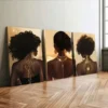 3pcs Modern Art Black Woman Portrait Boho Chic Wall Art Set Canvas Framed 50x70cm - High Quality Print 100% Australian Made Wall Canvas Ready to Hang - Image 2