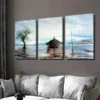 3pcs Serene Lake Scene Vertical Landscape Wall Art Set Canvas Framed 50x70cm - High Quality Print 100% Australian Made Wall Canvas Ready to Hang - Image 3