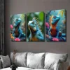 3pcs Vibrant Blue Iguana Nature Scene Flowers Wall Art Set Canvas Framed 50x70cm - High Quality Print 100% Australian Made Wall Canvas Ready to Hang - Image 3