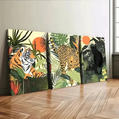 3pcs Classic Modern Jungle Animal Tiger Nature Wall Art Set Canvas Framed 50x70cm - High Quality Print 100% Australian Made Wall Canvas Ready to Hang