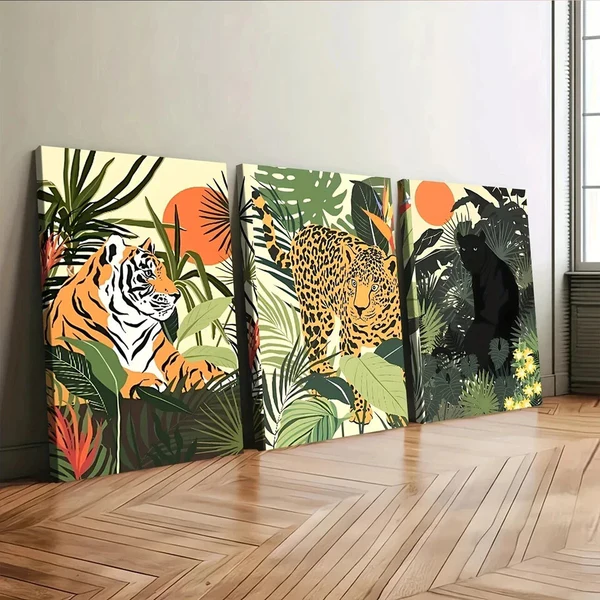 3pcs Classic Modern Jungle Animal Tiger Nature Wall Art Set Canvas Framed 50x70cm – High Quality Print 100% Australian Made Wall Canvas Ready to Hang