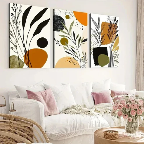 3pcs Boho Style Abstract Botanical Earth Tones Wall Art Set Canvas Framed 40x60cm – High Quality Print 100% Australian Made Wall Canvas Ready to Hang