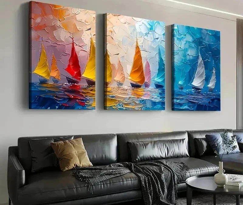 3pcs Modern Abstract Sailing Landscape Wall Art Set Canvas Framed 40x60cm – High Quality Print 100% Australian Made Wall Canvas Ready to Hang