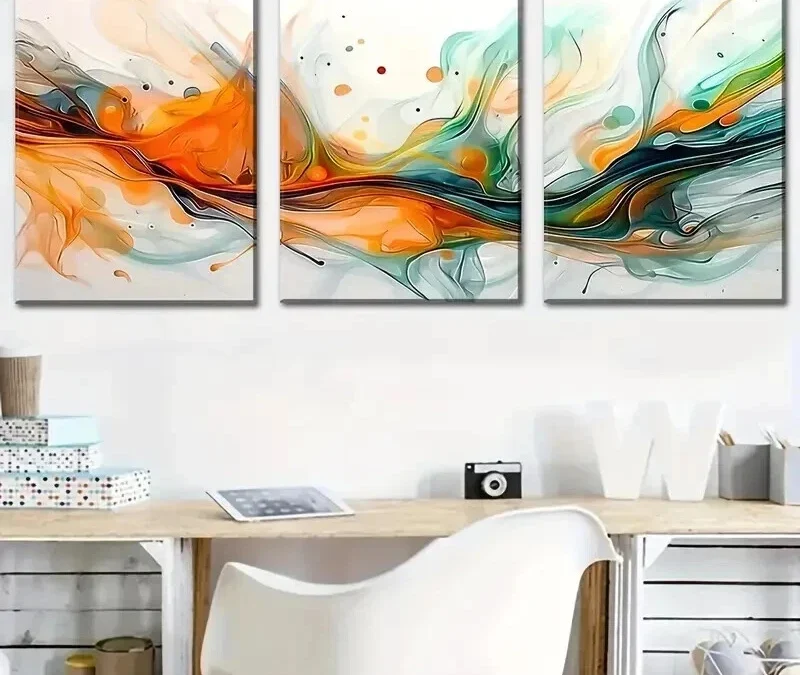 3pcs Geometric Decorations with Flowing Colors Wall Art Set Canvas Framed 40x60cm – High Quality Print 100% Australian Made Wall Canvas Ready to Hang