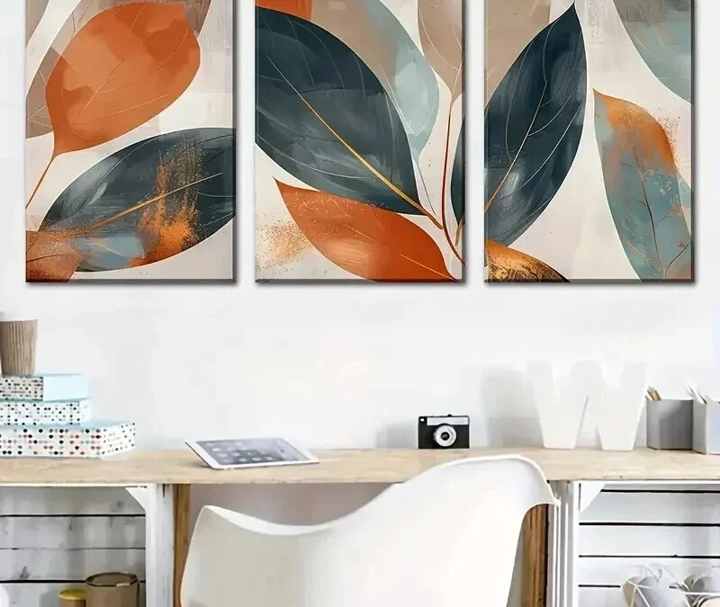 3pcs Stylish Abstract Leaf Printing Wall Art Set Canvas Framed 40x60cm – High Quality Print 100% Australian Made Wall Canvas Ready to Hang