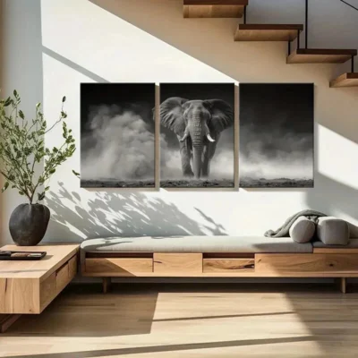 3pcs Majestic Elephant Stormy Sky Dramatic Wall Art Set Canvas Framed 40x60cm - High Quality Print 100% Australian Made Wall Canvas Ready to Hang