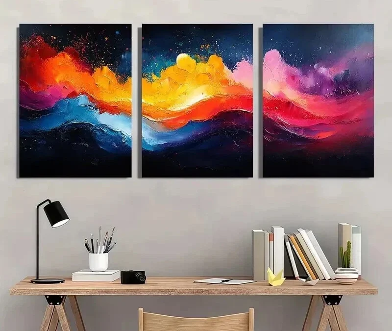 3pcs Painting Bright And Colorful Abstract Wall Art Set Canvas Framed 40x60cm – High Quality Print 100% Australian Made Wall Canvas Ready to Hang