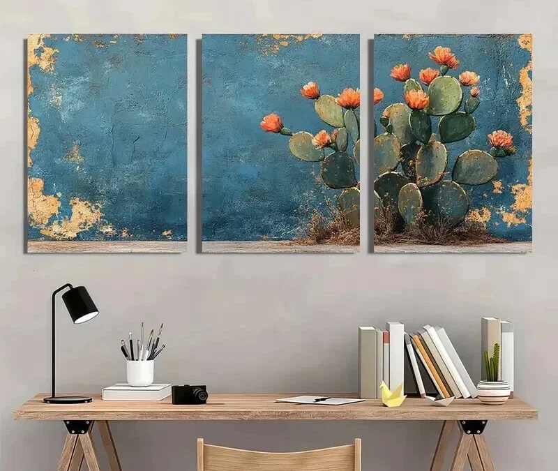 3pcs Desert Print Southwestern Decor Cactus Wall Art Set Canvas Framed 40x60cm – High Quality Print 100% Australian Made Wall Canvas Ready to Hang