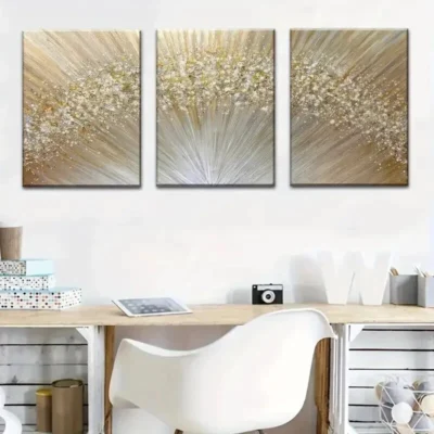 3pcs Golden Abstract Light Line Decor Wall Art Set Canvas Framed 40x60cm - High Quality Print 100% Australian Made Wall Canvas Ready to Hang