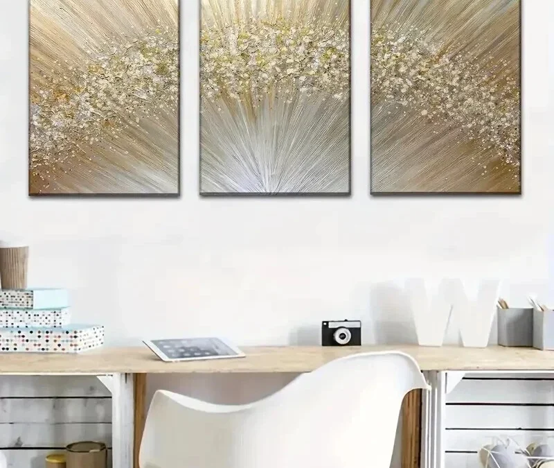3pcs Golden Abstract Light Line Decor Wall Art Set Canvas Framed 40x60cm – High Quality Print 100% Australian Made Wall Canvas Ready to Hang