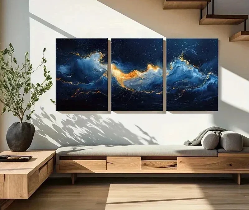 3pcs Abstract Psychedelic Aesthetic Nebula Wall Art Set Canvas Framed 40x60cm – High Quality Print 100% Australian Made Wall Canvas Ready to Hang