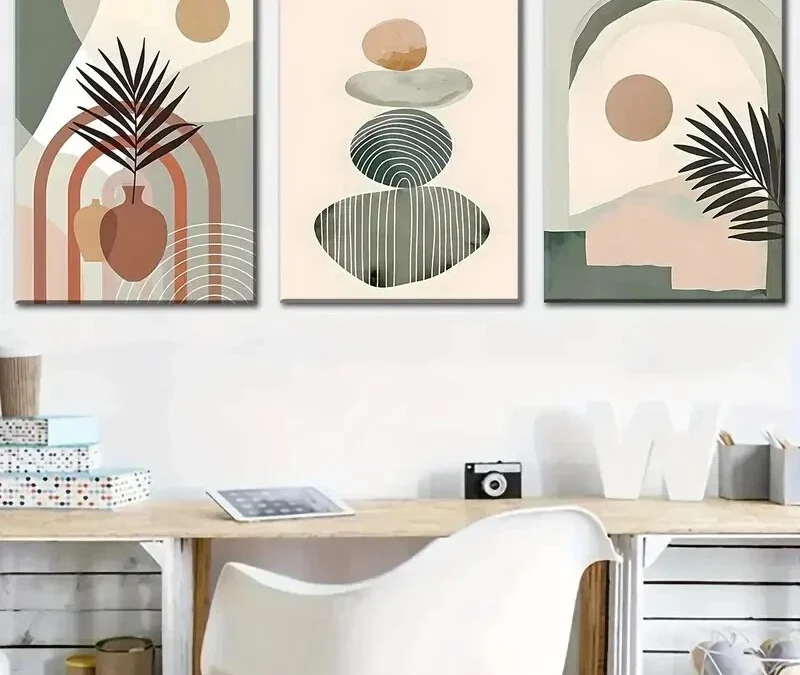3pcs Abstract Geometric Line Plant Designs Wall Art Set Canvas Framed 40x60cm – High Quality Print 100% Australian Made Wall Canvas Ready to Hang