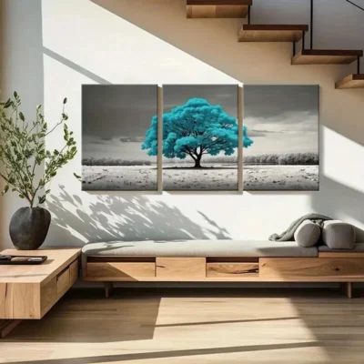 3pcs Surreal Blue Leaves Tree Painting Wall Art Set Canvas Framed 40x60cm - High Quality Print 100% Australian Made Wall Canvas Ready to Hang