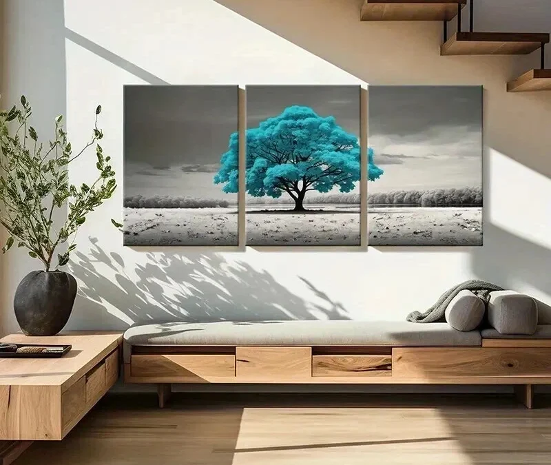 3pcs Surreal Blue Leaves Tree Painting Wall Art Set Canvas Framed 40x60cm – High Quality Print 100% Australian Made Wall Canvas Ready to Hang