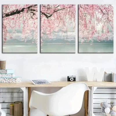 3pcs Pink Willow Landscape Serene Nature Wall Art Set Canvas Framed 40x60cm - High Quality Print 100% Australian Made Wall Canvas Ready to Hang