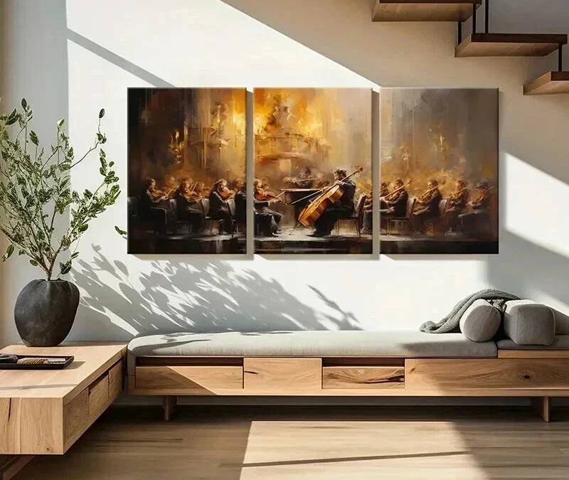 3pcs Symphony Orchestra Performance Wall Art Set Canvas Framed 40x60cm – High Quality Print 100% Australian Made Wall Canvas Ready to Hang