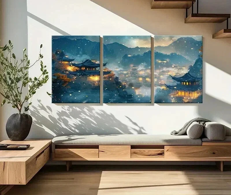 3pcs Retro Chinese Traditional Architecture Wall Art Set Canvas Framed 40x60cm – High Quality Print 100% Australian Made Wall Canvas Ready to Hang