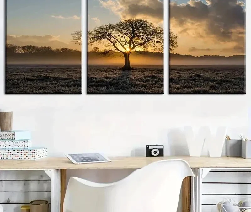 3pcs Tree Of Life On Prairie Sunset Landscape Wall Art Set Canvas Framed 40x60cm – High Quality Print 100% Australian Made Wall Canvas Ready to Hang