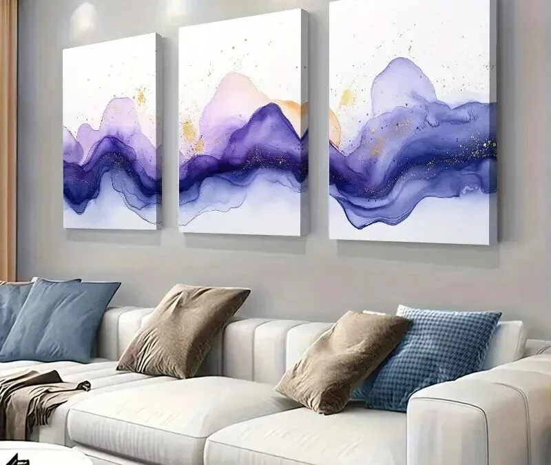 3pcs Abstract Purple Mountain Landscape Wall Art Set Canvas Framed 40x60cm – High Quality Print 100% Australian Made Wall Canvas Ready to Hang