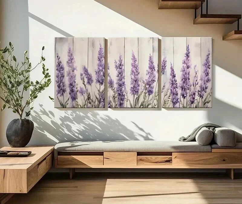 3pcs Purple Blooms Tranquil Lavender Field Wall Art Set Canvas Framed 40x60cm – High Quality Print 100% Australian Made Wall Canvas Ready to Hang