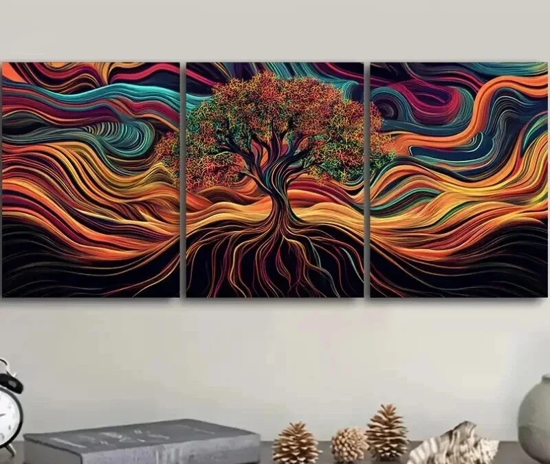3pcs Psychedelic Tree Of Life Design Wall Art Set Canvas Framed 40x60cm – High Quality Print 100% Australian Made Wall Canvas Ready to Hang