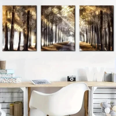 3pcs Featuring Autumn Scenery And Falling Leaves Wall Art Set Canvas Framed 40x60cm - High Quality Print 100% Australian Made Wall Canvas Ready to Hang