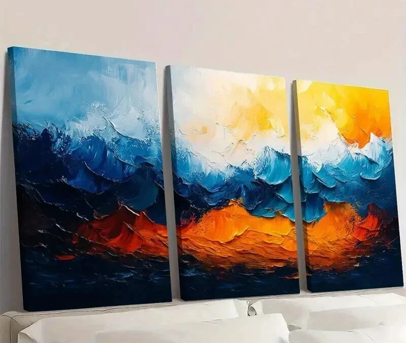 3pcs Green Blue Orange & Yellow Painting Wall Art Set Canvas Framed 40x60cm – High Quality Print 100% Australian Made Wall Canvas Ready to Hang