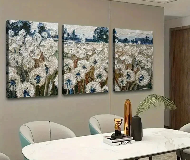 3pcs Blue & White Dandelion Landscape Wall Art Set Canvas Framed 40x60cm – High Quality Print 100% Australian Made Wall Canvas Ready to Hang