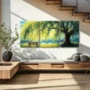 3pcs Willow Tree Serene Lake Wooden Bench Wall Art Set Canvas Framed 40x60cm - High Quality Print 100% Australian Made Wall Canvas Ready to Hang