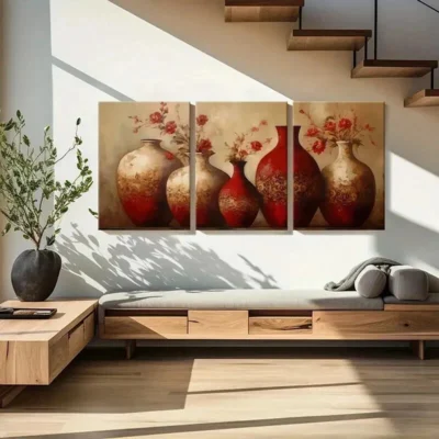 3pcs Abstract Floral Vases Artwork Decor Wall Art Set Canvas Framed 40x60cm - High Quality Print 100% Australian Made Wall Canvas Ready to Hang