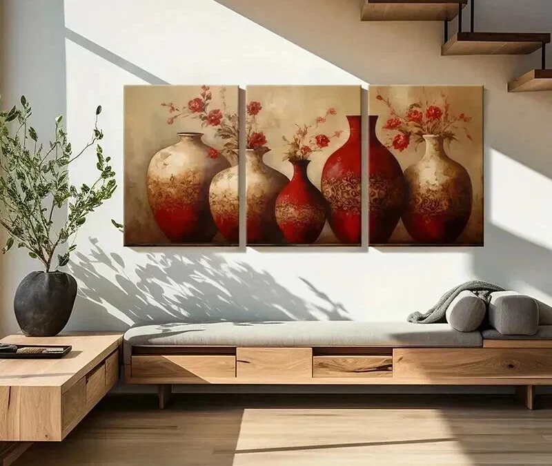 3pcs Abstract Floral Vases Artwork Decor Wall Art Set Canvas Framed 40x60cm – High Quality Print 100% Australian Made Wall Canvas Ready to Hang