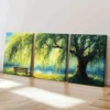 3pcs Willow Tree Serene Lake Wooden Bench Wall Art Set Canvas Framed 40x60cm - High Quality Print 100% Australian Made Wall Canvas Ready to Hang - Image 2