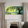 3pcs Willow Tree Serene Lake Wooden Bench Wall Art Set Canvas Framed 40x60cm - High Quality Print 100% Australian Made Wall Canvas Ready to Hang - Image 3